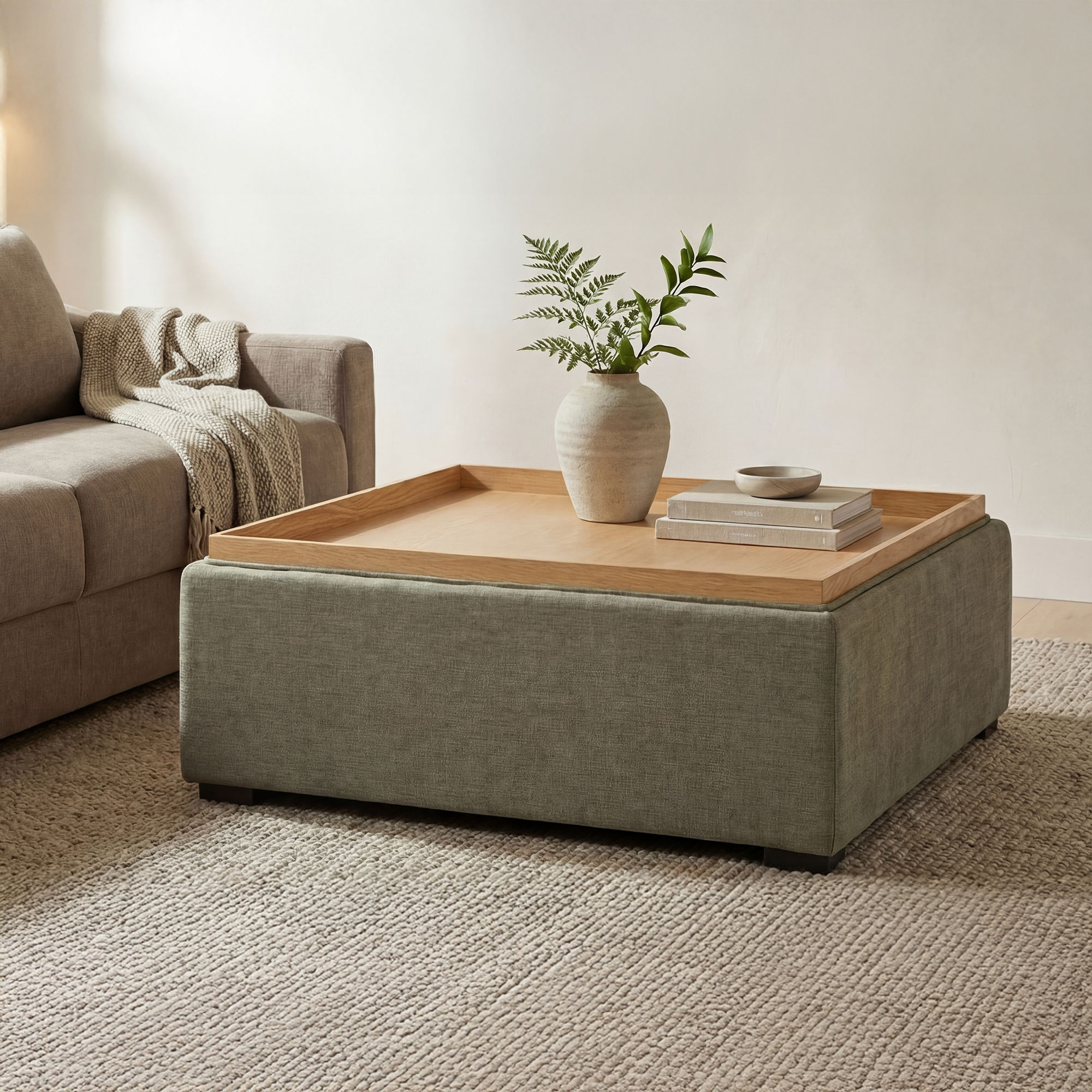 Montana Storage Ottoman Washed Green, by Moe's Home, 35.4" width x 13.4" height x 35.4" depth View 3