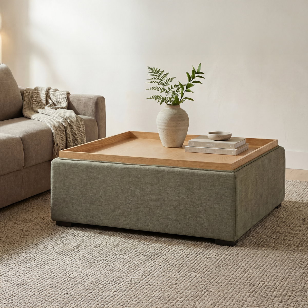 Montana Storage Ottoman Washed Green, by Moe's Home, 35.4" width x 13.4" height x 35.4" depth View 3