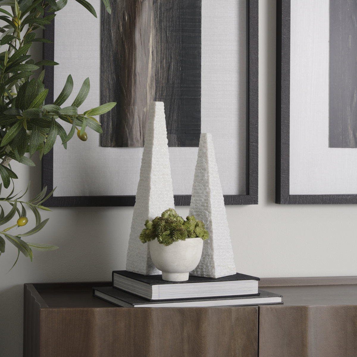 Pyramis White Rough Marble Obelisk 13', Decorative Object by Mercana, 4" length x 4" width x 13" height View 3