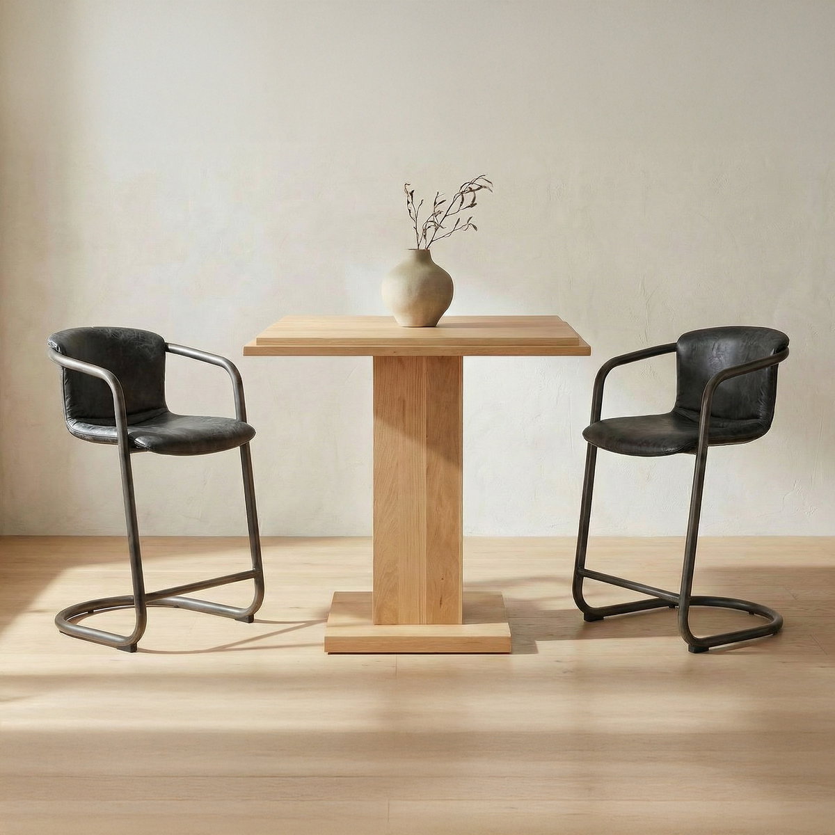 Freeman Counter Stool Onyx Black Leather - Set Of Two, Counter & Bar Stool by Moe's Home, 22" width x 36" height x 24" depth View 7