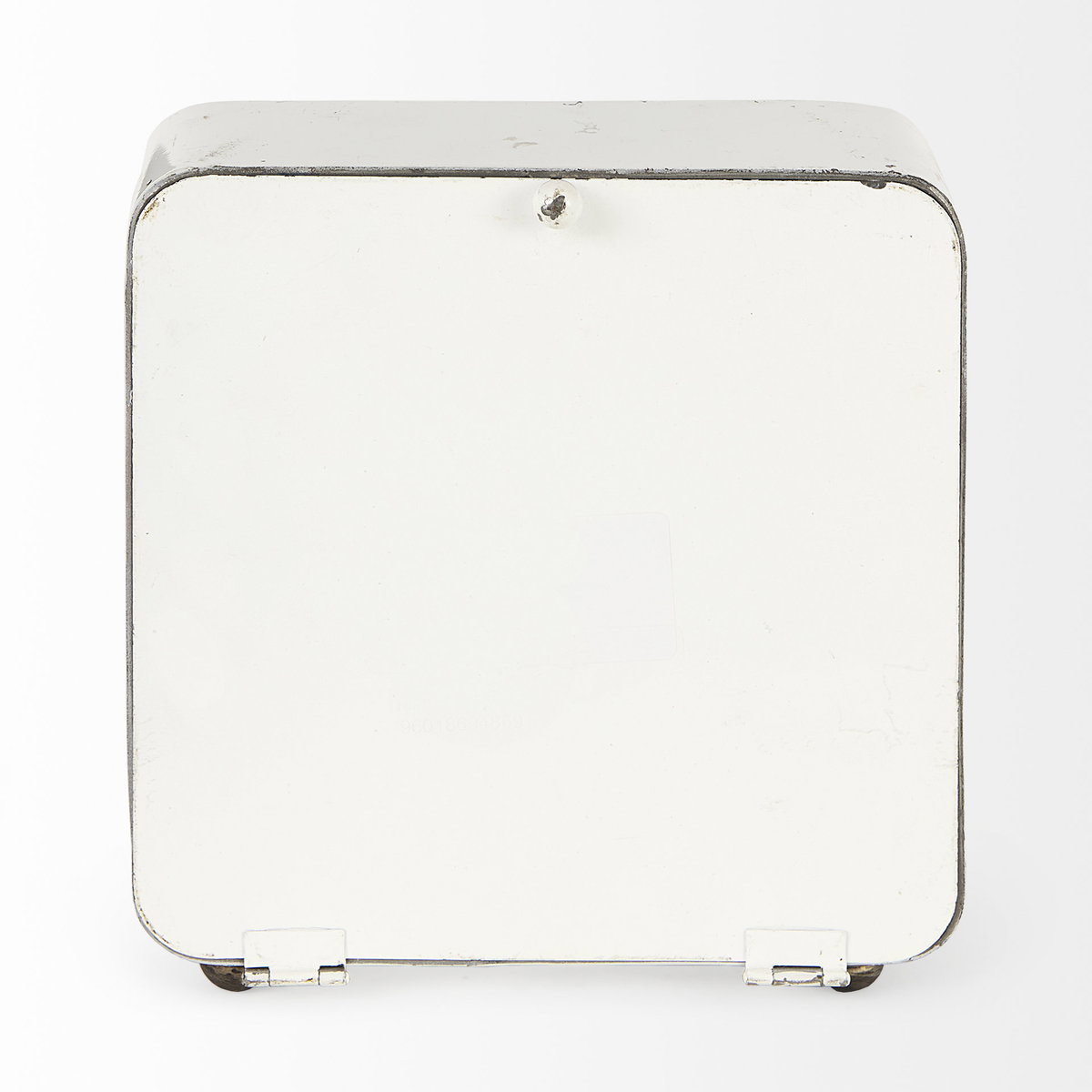 Karl  Rustic White Iron Rounded Square Table Clock, by Mercana, 8" length x 2.75" width x 8.75" height View 6
