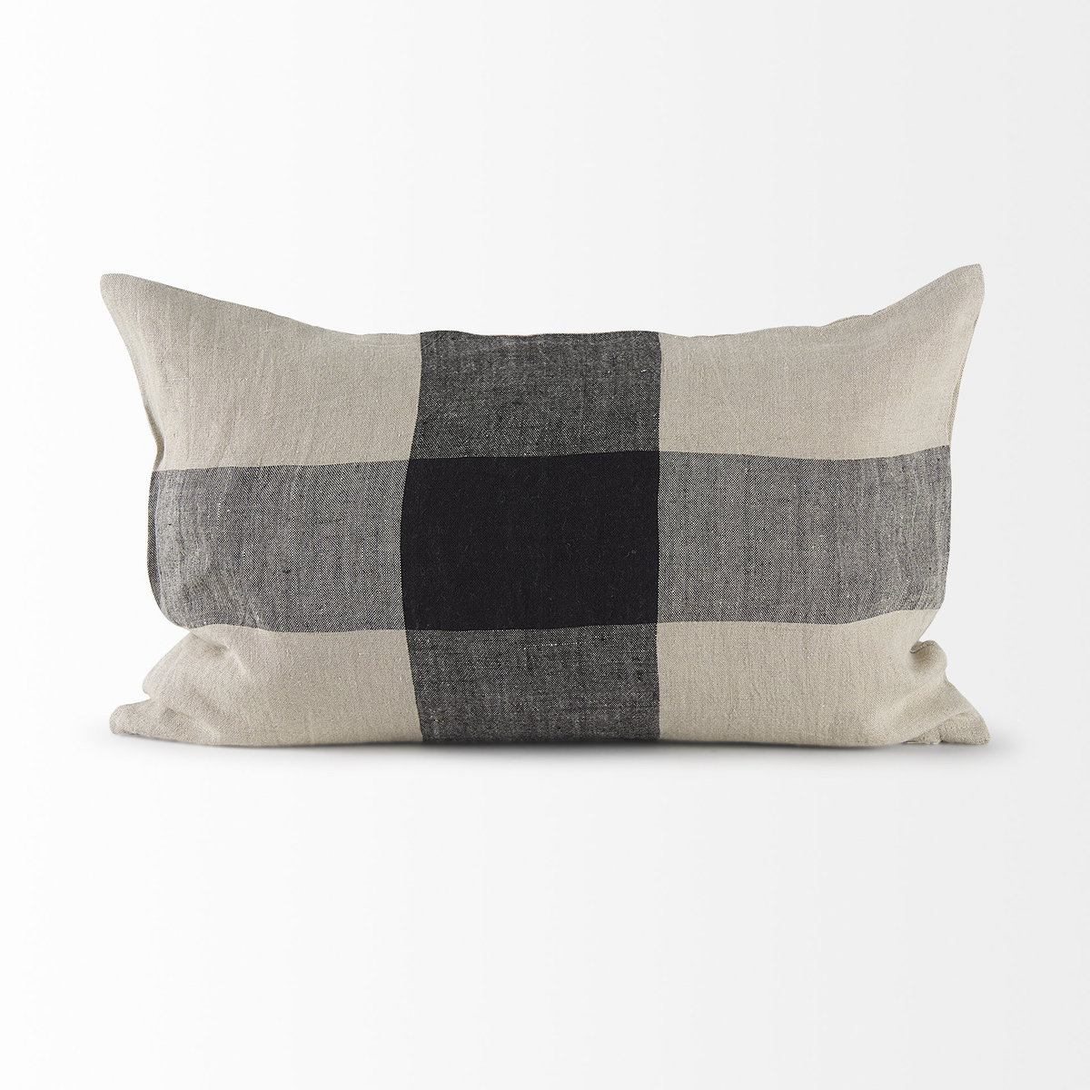 Raquel 13x21 Beige and Black Fabric Plaid Pillow Cover, Decorative Pillow by Mercana, 13" length x 21" width x 0.2" height View 2