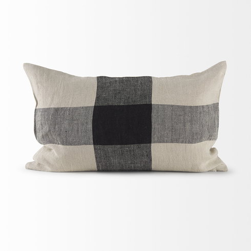 Raquel 13x21 Beige and Black Fabric Plaid Pillow Cover