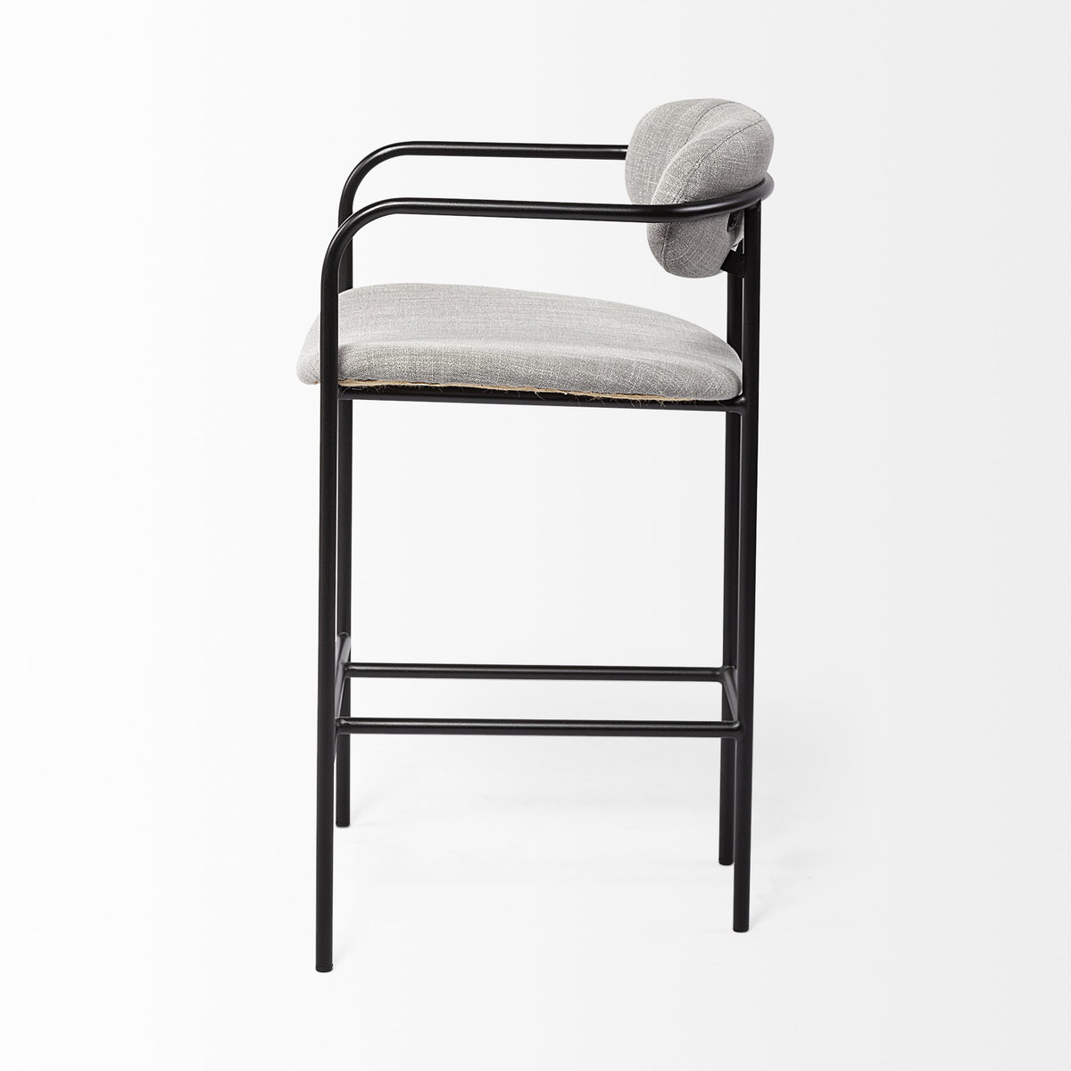 Parker Backless 36in Seat Counter Stool | Gray Fabric with Black Metal, Counter & Bar Stool by Mercana, 19" length x 19.75" width x 36" height View 8