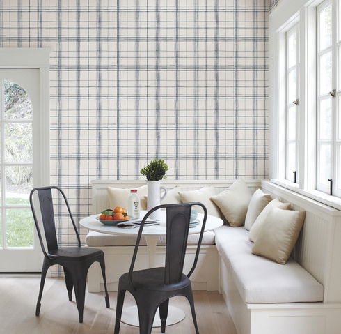 Farmhouse Plaid Navy & White Wallpaper