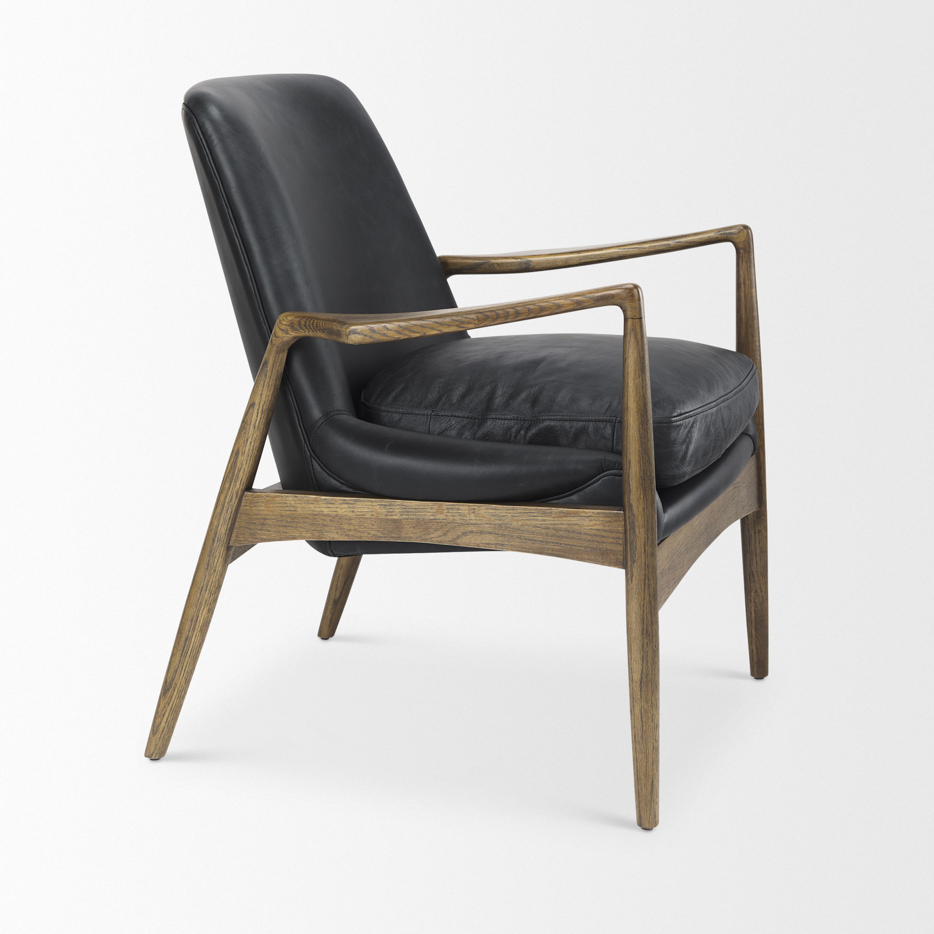 Westan Black Genuine Leather with Medium Brown Wood Accent Chair large image 