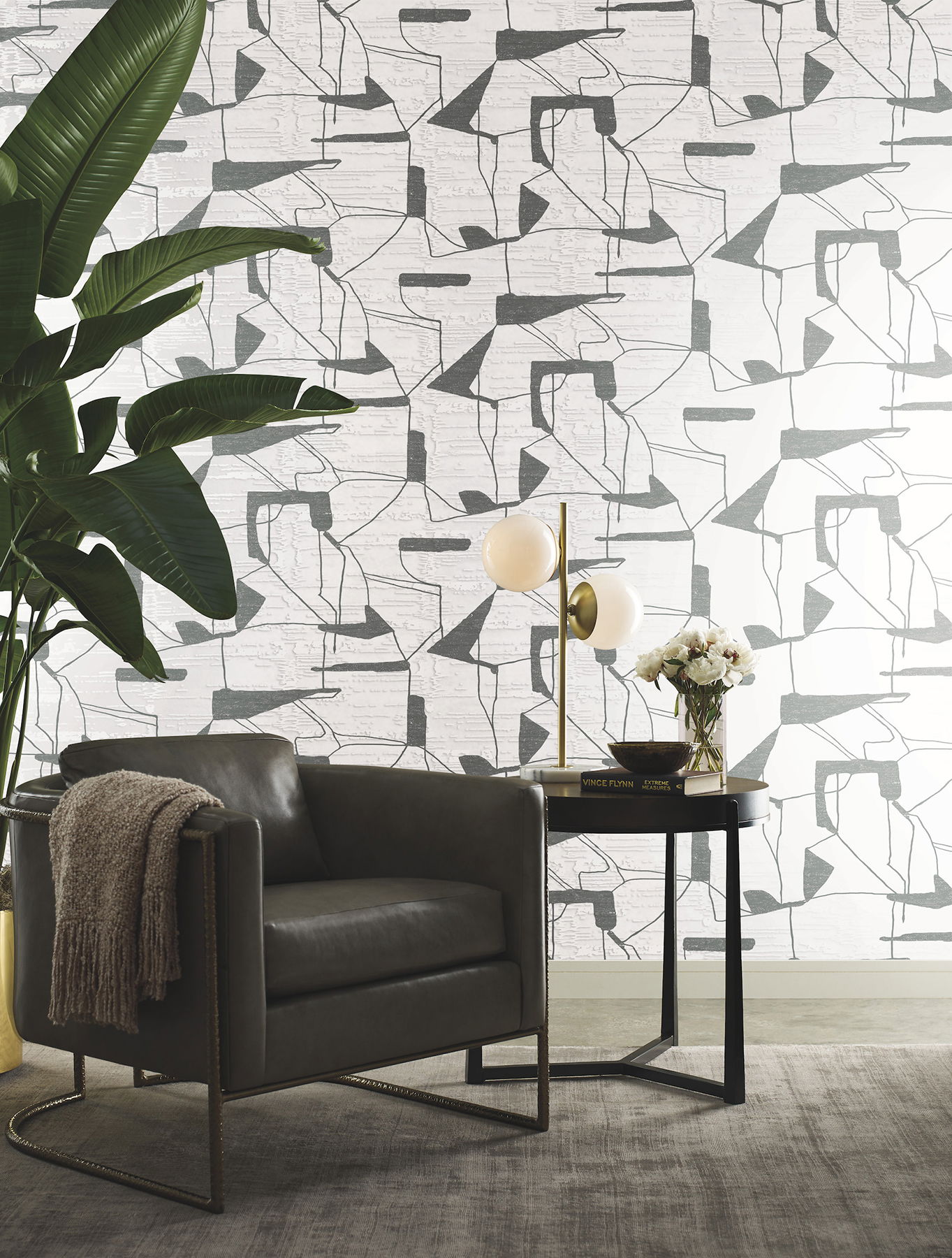 Abstract Geo White & Silver Wallpaper large image 