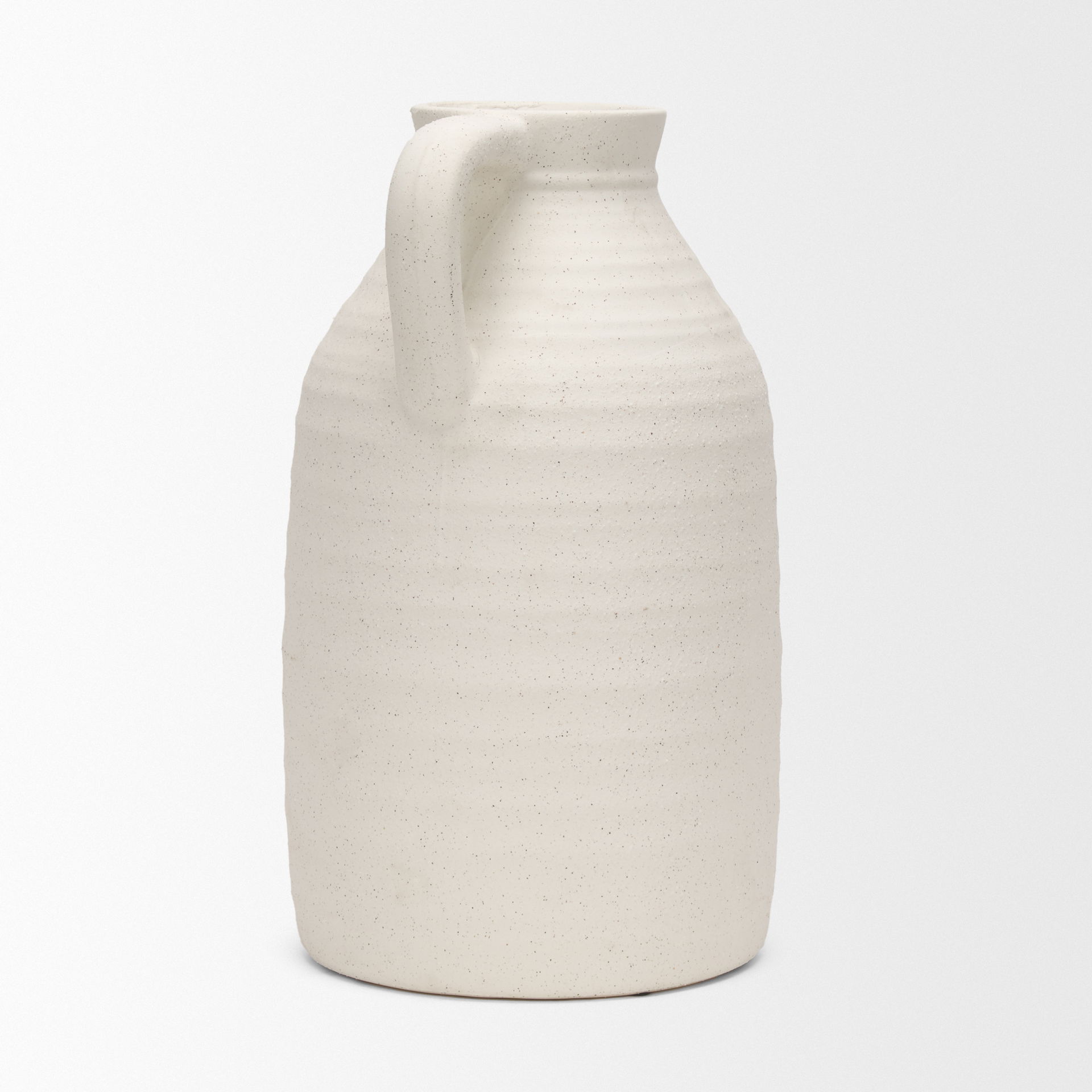 Tyrus Large Textured Matte White with Speckling Ceramic Vase, by Mercana, 9.44" length x 9.05" width x 15.35" height View 8