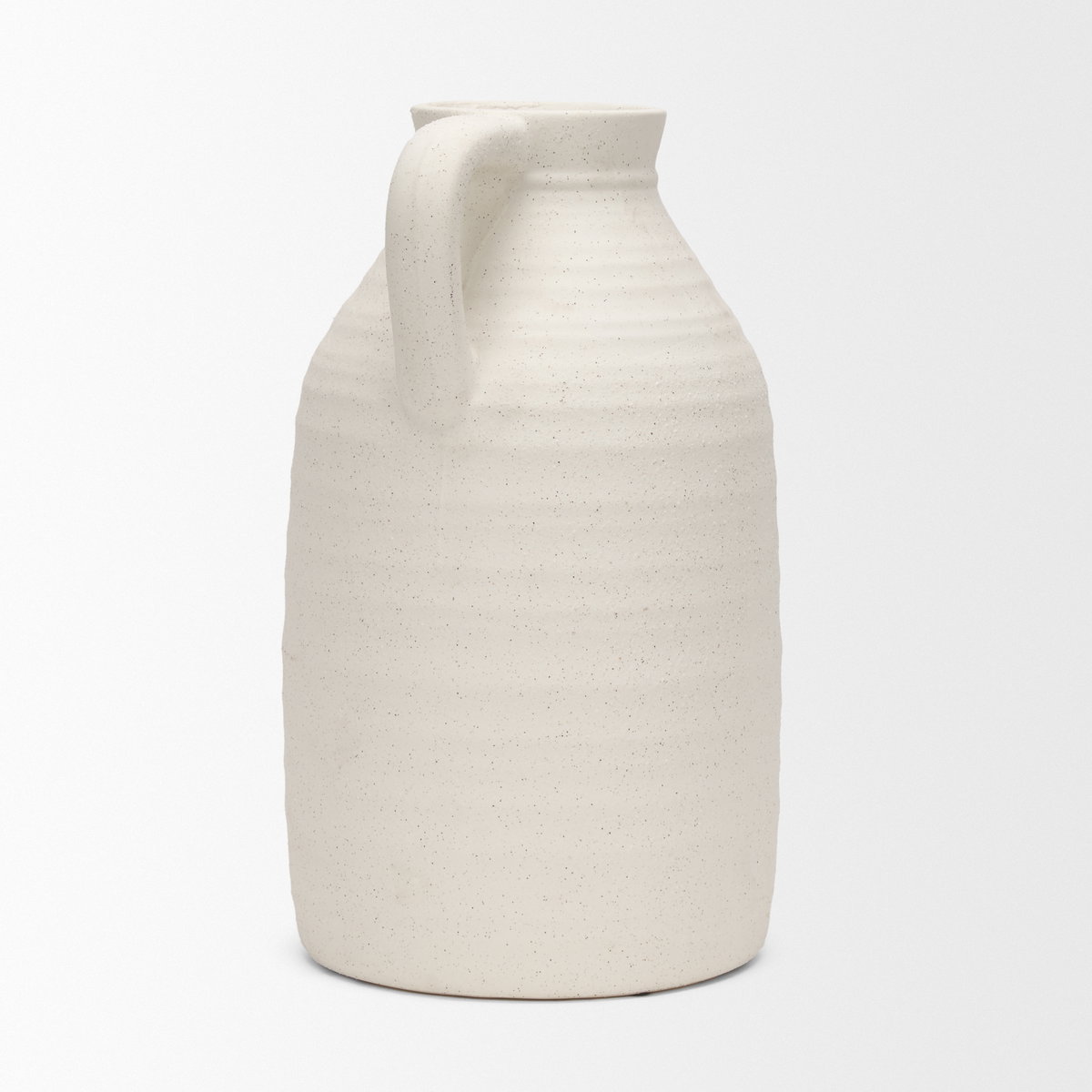 Tyrus Large Textured Matte White with Speckling Ceramic Vase, by Mercana, 9.44" length x 9.05" width x 15.35" height View 8