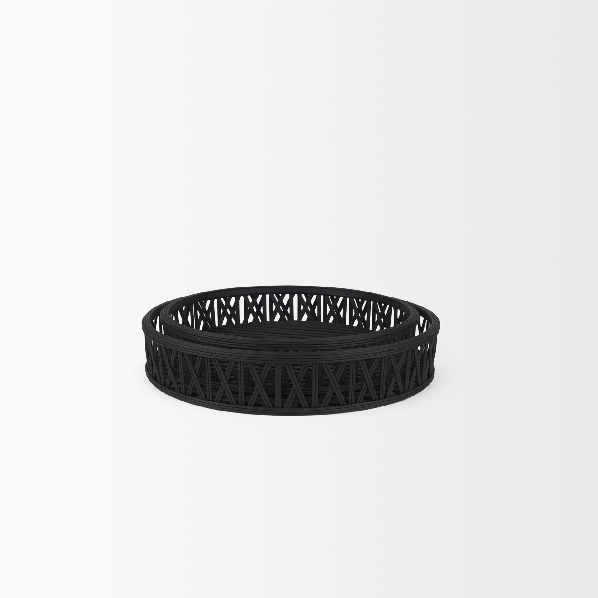 Thea Matte Black Wicker Trays (Set of 2) large image 