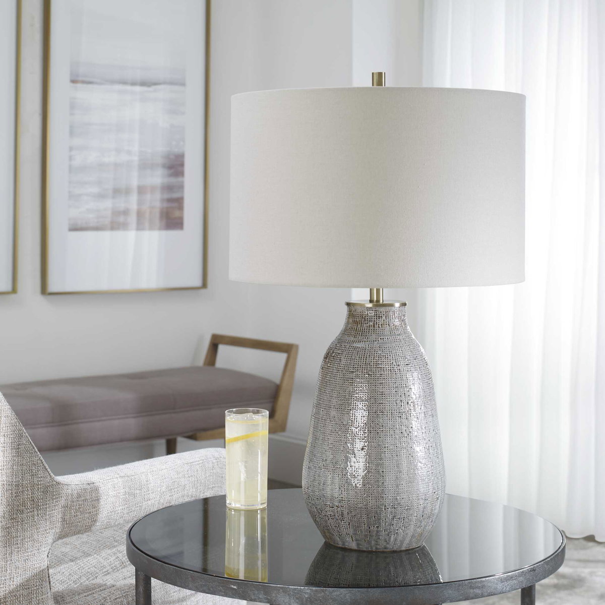 Monacan Gray Textured Table Lamp, by Uttermost, 1'4" width x 2'1.5" height x 1'4" depth View 4