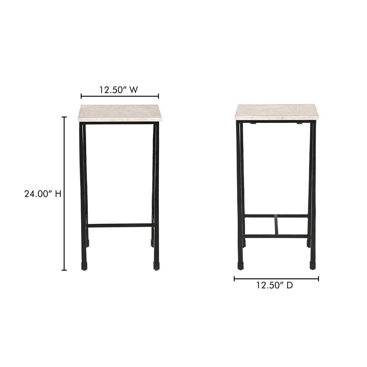 River Side Table Botticino Marble, Side & End Table by Moe's Home, 12.5" width x 24" height x 12.5" depth View 9
