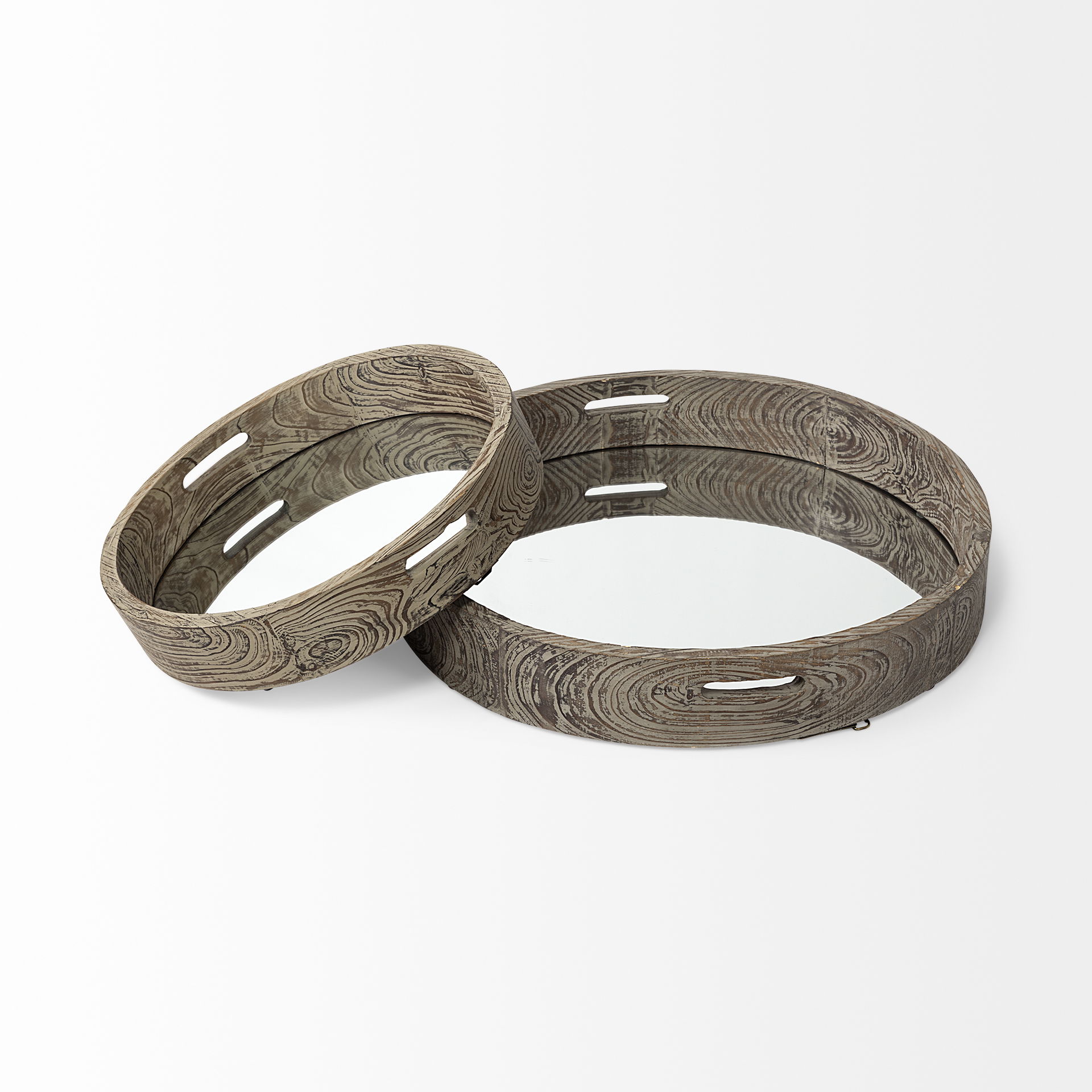 Whittier (Large) 28L x 28W Brown Wooden Mirrored Base Tray, Decorative Tray by Mercana, 27.95" length x 5.02" width x 27.95" height View 4