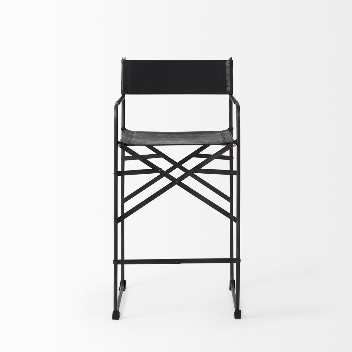 Direttore Backless 40.2in Seat Bar Stool | Black Leather with Black Iron, Counter & Bar Stool by Mercana, 19.3" length x 20" width x 40.2" height View 3