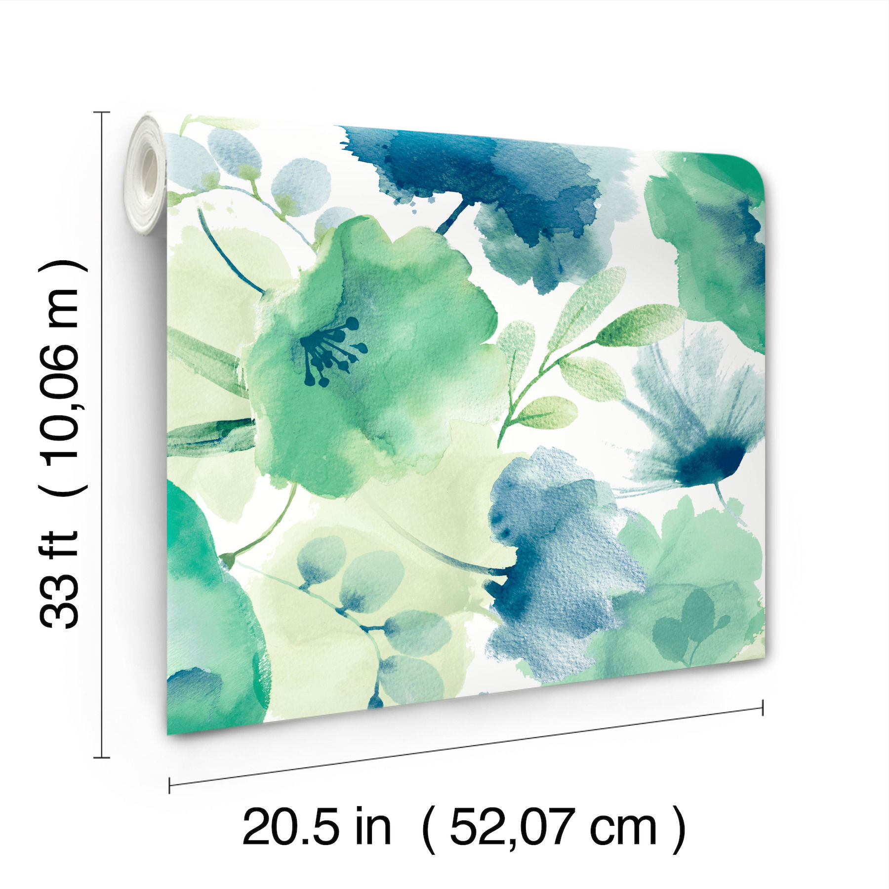 Watercolor Bouquet Blue & Green Wallpaper large image 