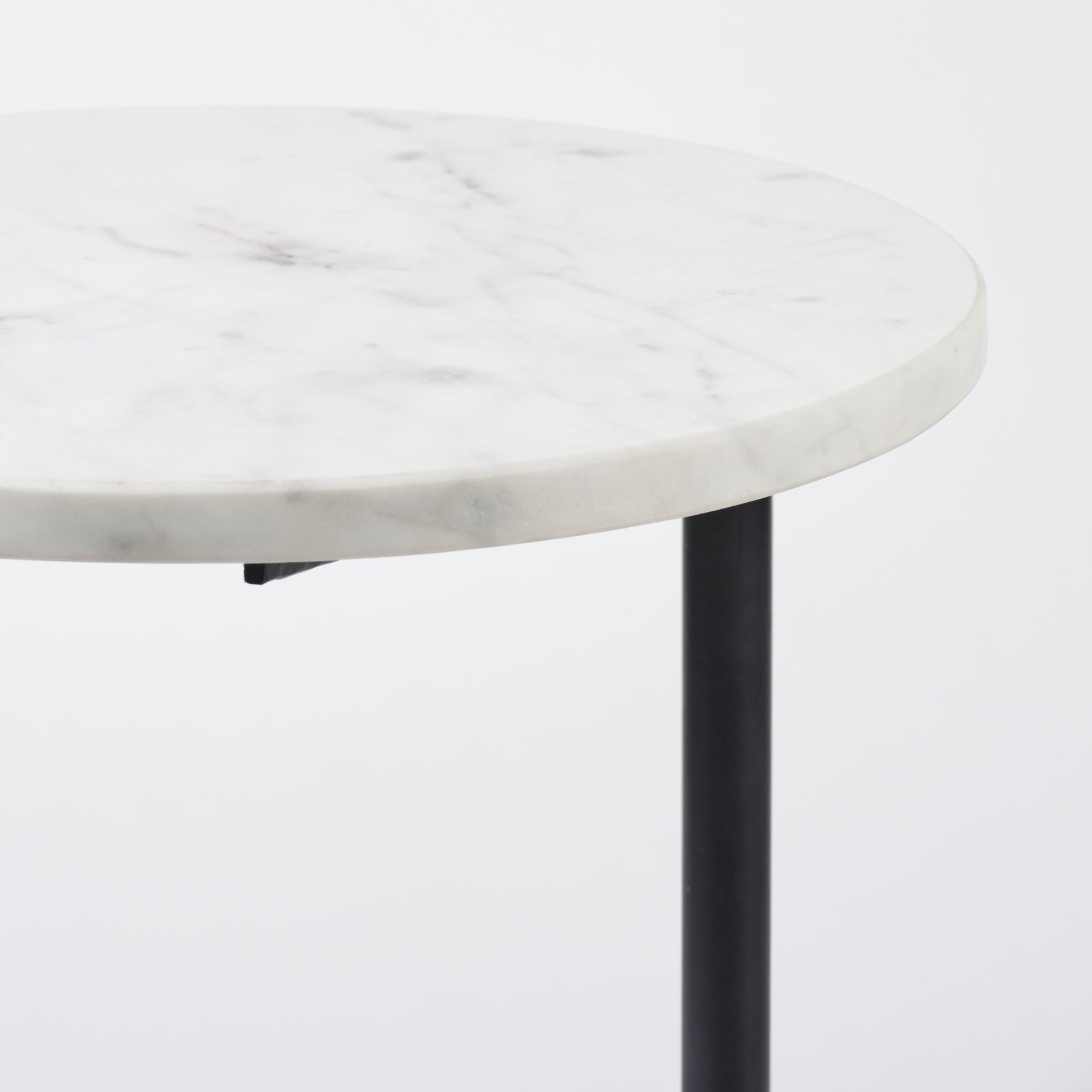 Ballatine II 15L x 15W x 27L White Marble Round Top White with Black Metal Base Accent Table, Side & End Table by Mercana, 15" length x 15" width x 27" height View 7
