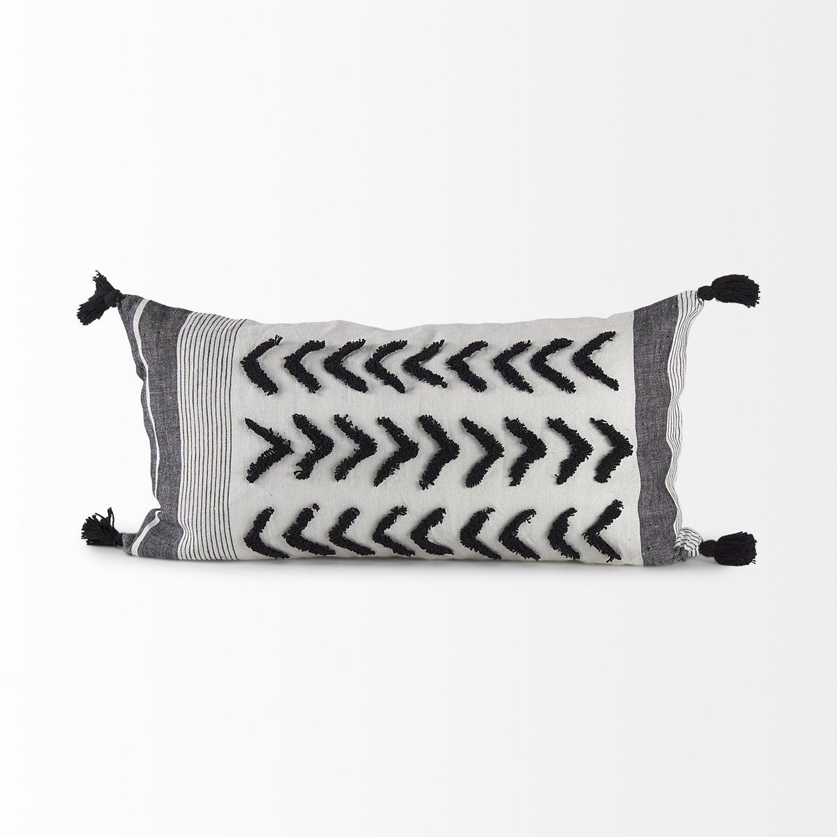 Kimia 14x26 White/Black Fabric Herringbone with Fringed Pillow Cover, Decorative Pillow by Mercana, 14" length x 26" width x 0.2" height View 6