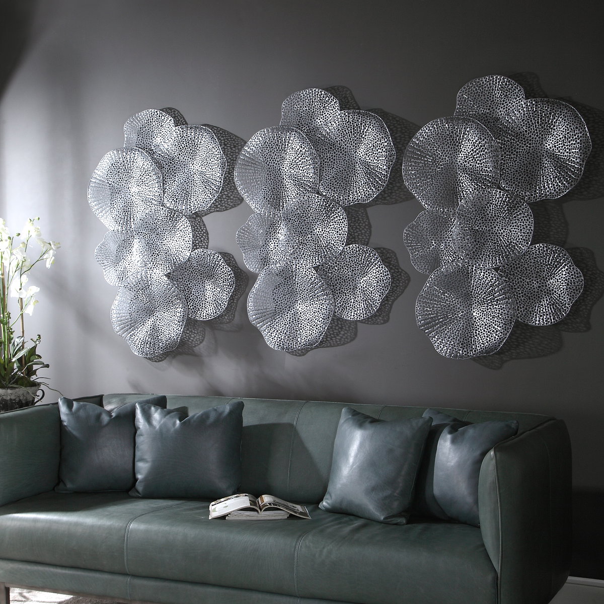 Ripley Pewter Metal Wall Art, Sculptural Wall Art by Uttermost, 47" width x 31" height x 3" depth View 2