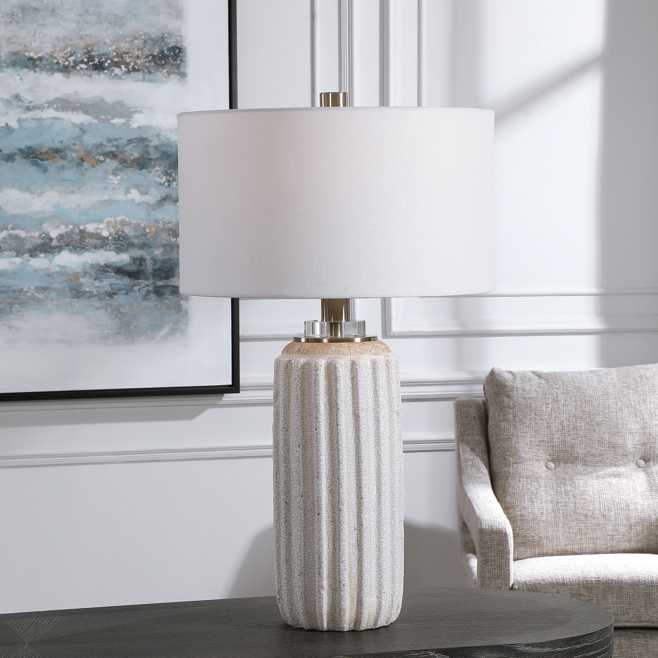 Azariah White Crackle Table Lamp large image 