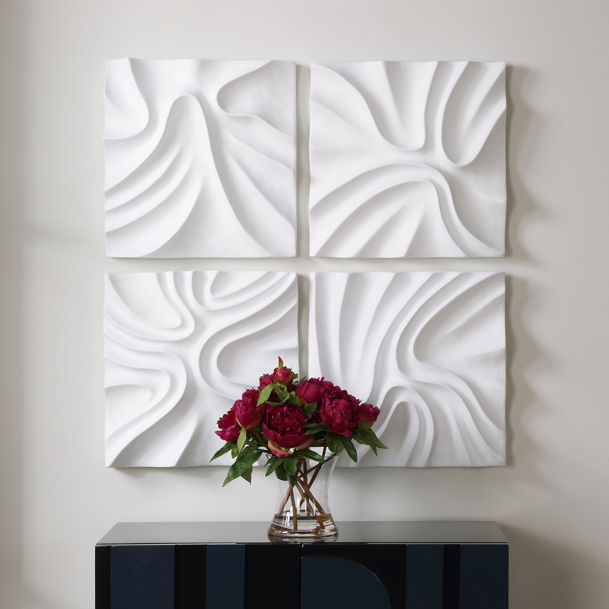Snowdrift Sculpted White Wall Decor Set/4, Sculptural Wall Art by Uttermost, 15.25" width x 15.25" height x 3" depth View 2