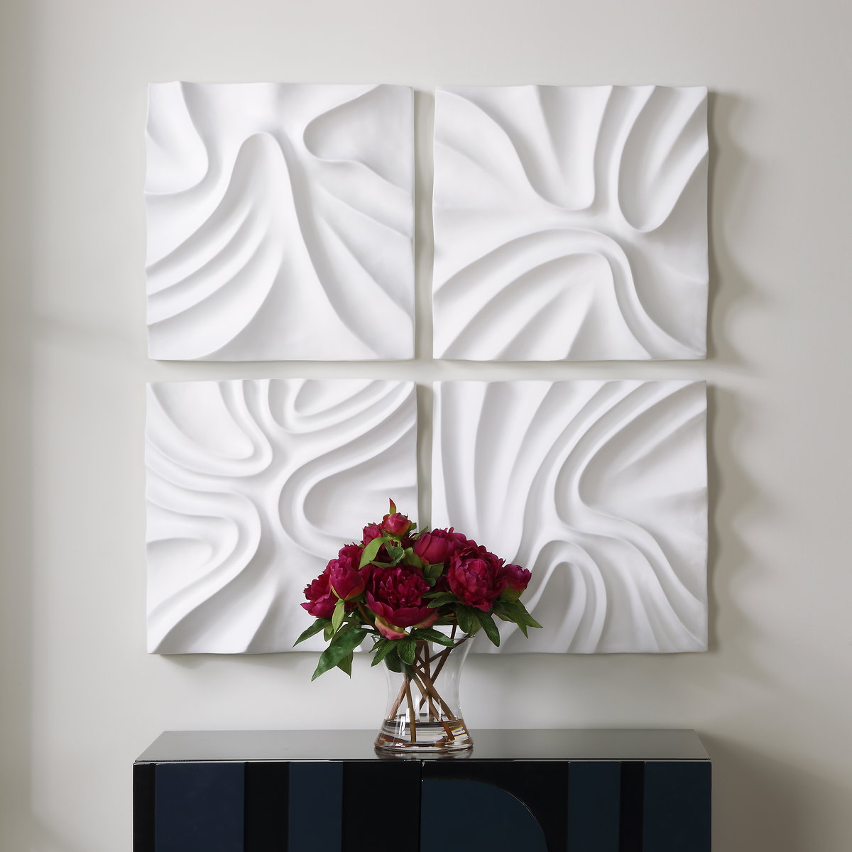 Snowdrift Sculpted White Wall Decor Set/4, Sculptural Wall Art by Uttermost, 15.25" width x 15.25" height x 3" depth View 2