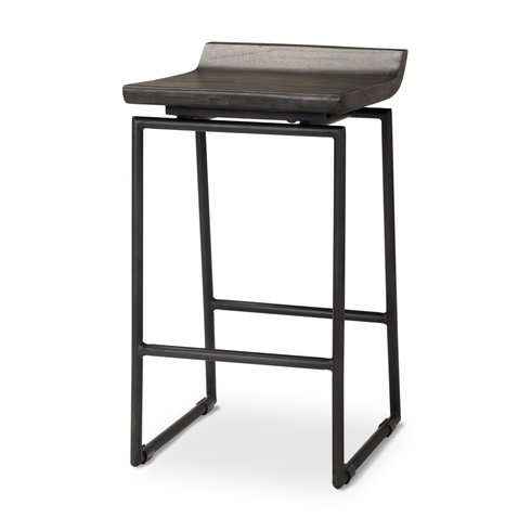 Givens Low Back 26in Seat Counter Stool | Black Wood with Black Metal
