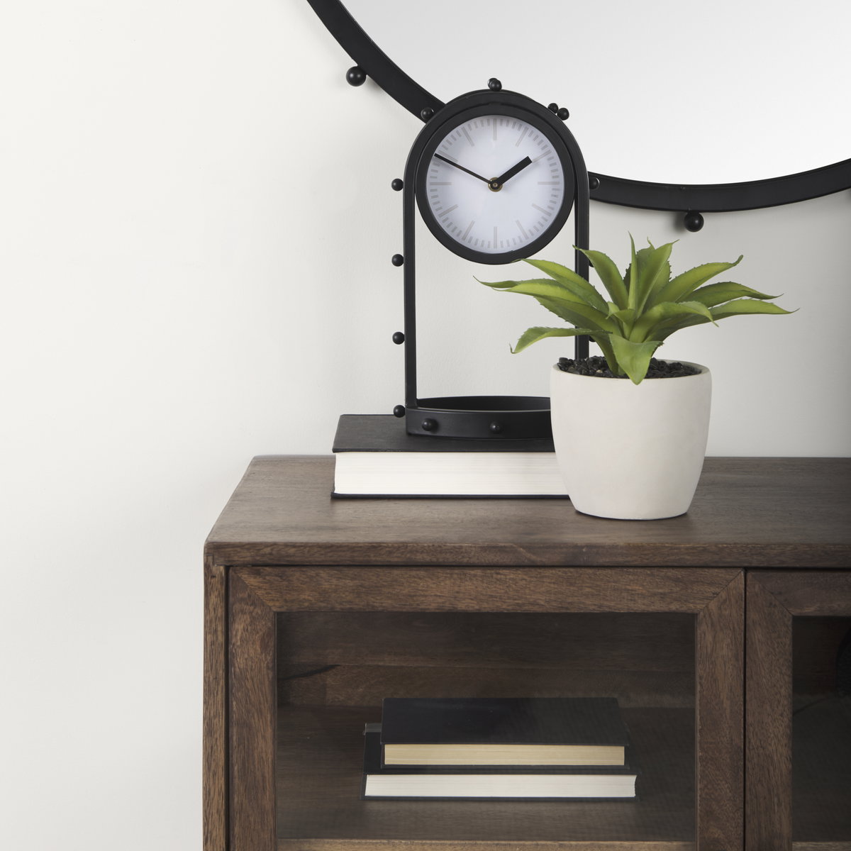 Marian  Black Studded  Table Clock, by Mercana, 7.48" length x 5.71" width x 12.99" height View 3