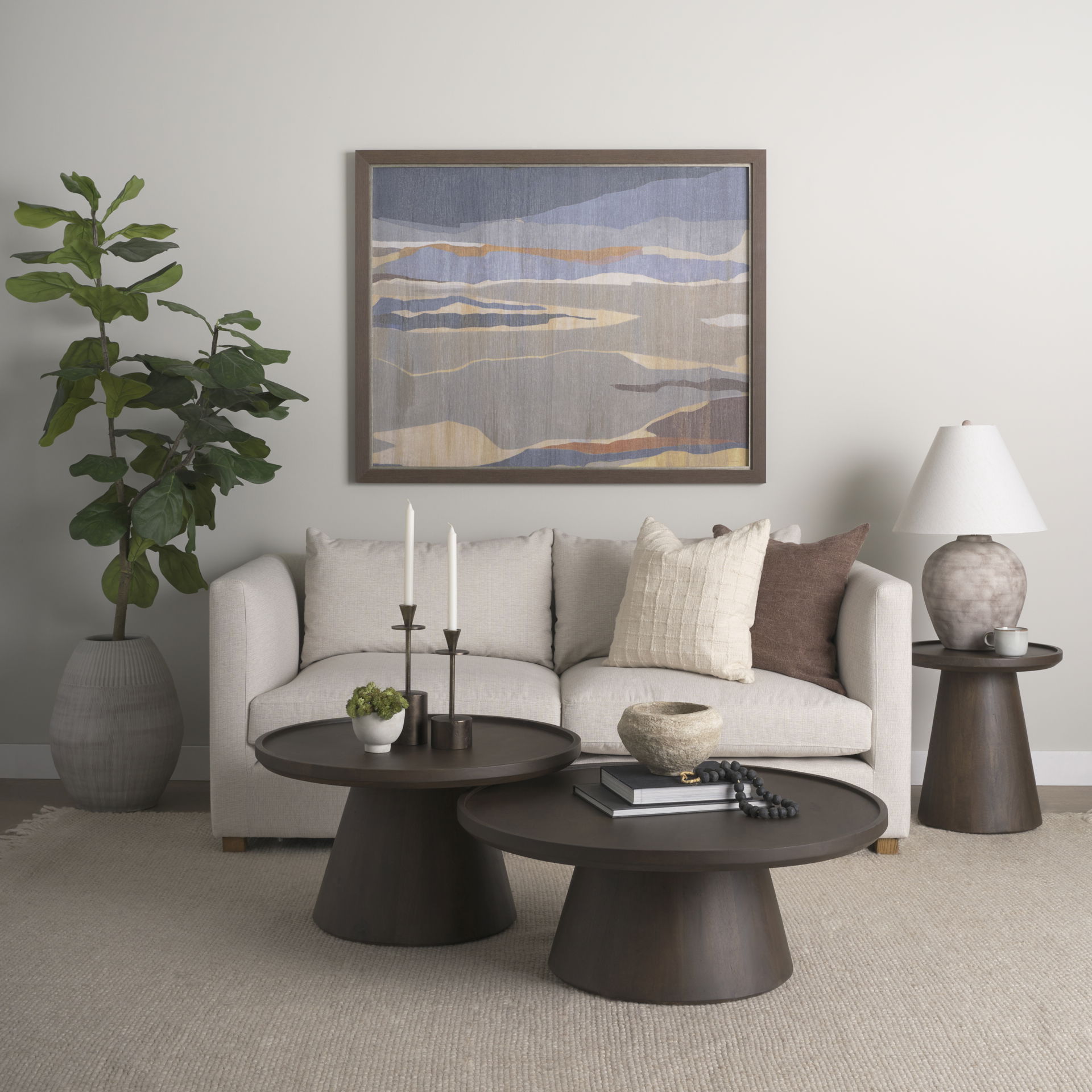 Takoda Dark Brown Wood Tapered Drum Nesting Coffee Tables large image 