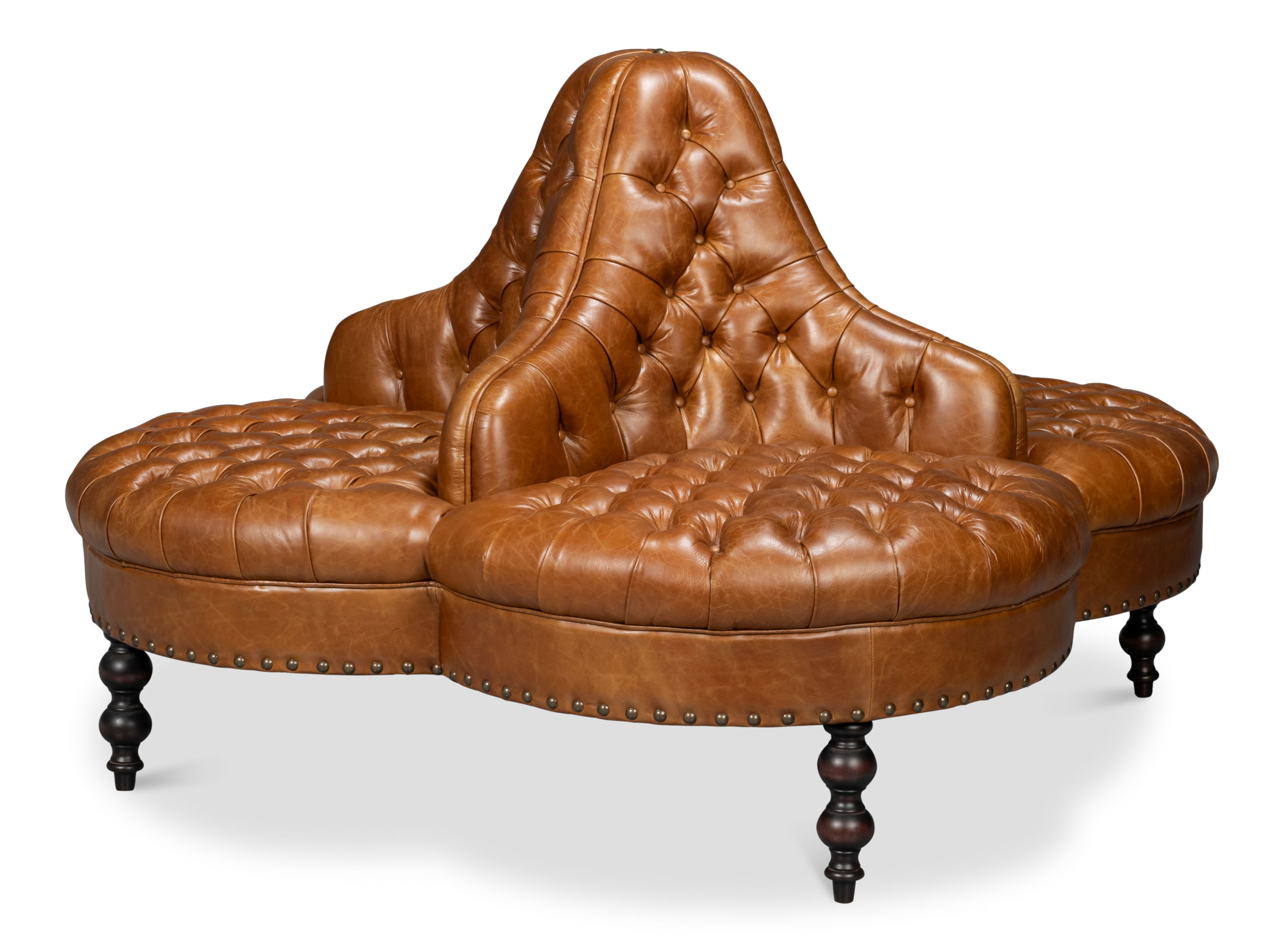 Lobby Sofa, Cuba Brown, Seating by Sarreid, 57" length x 57" width x 39" height View 9