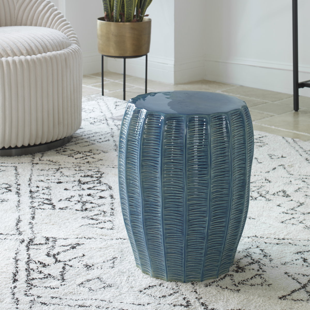 Harbor Aqua Blue Garden Stool, Outdoor Stool by Uttermost, 1'2.25" width x 1'5.37" height x 1'2.25" depth View 2