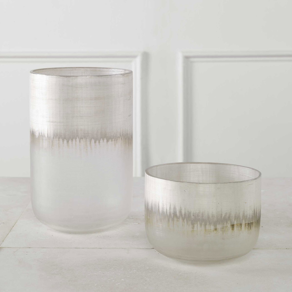 Frost Silver Drip Glass Vases Set/2, Decorative by Uttermost, 5.9" width x 9" height x 5.9" depth View 3