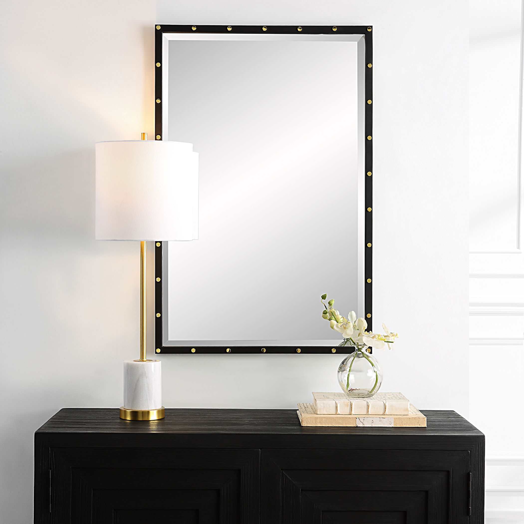 Benedo Industrial Vanity Mirror, by Uttermost, 24" width x 35.87" height x 1.12" depth View 2
