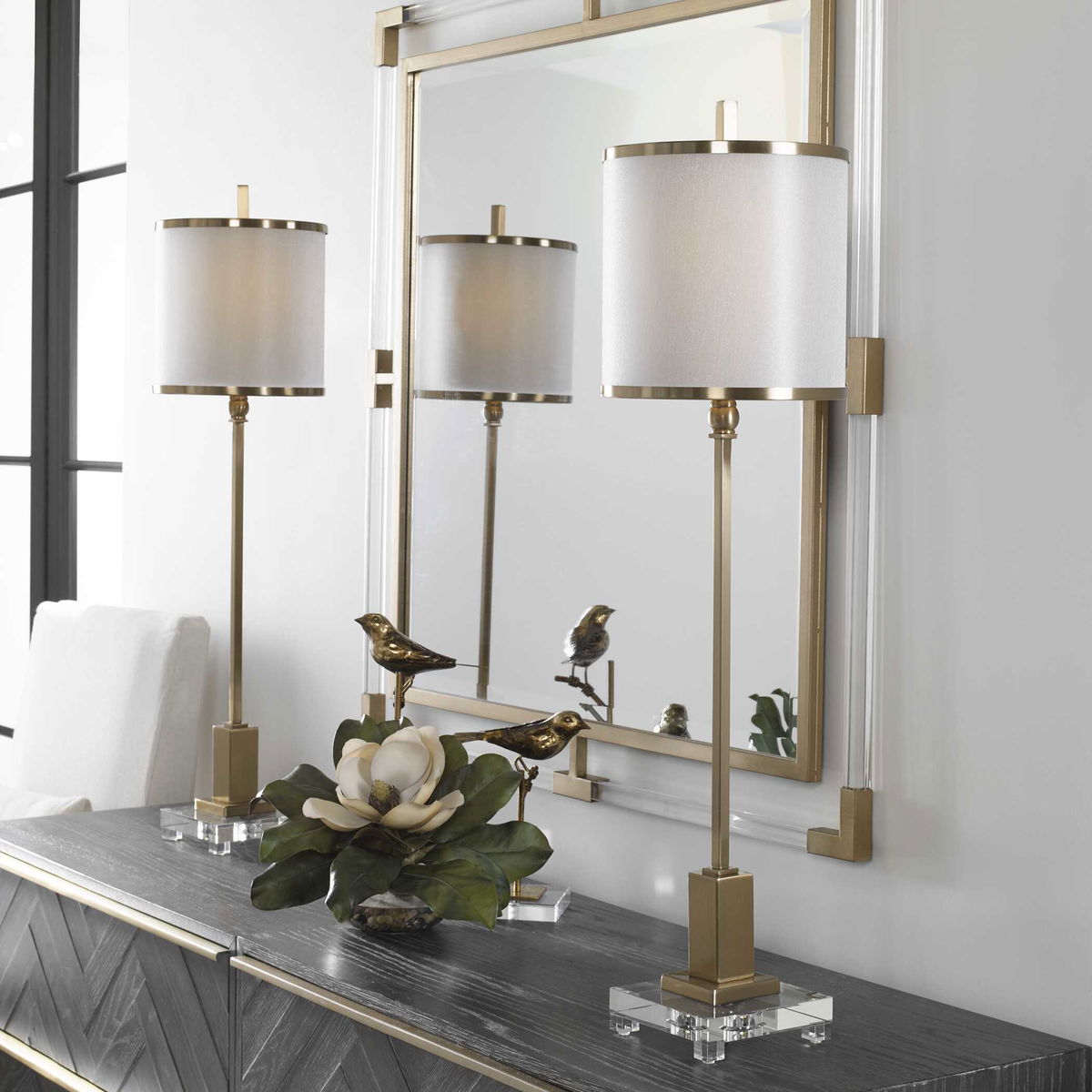 Villena Brass Buffet Lamp, Table Lamp by Uttermost, 9" width x 34.5" height x 9" depth View 2