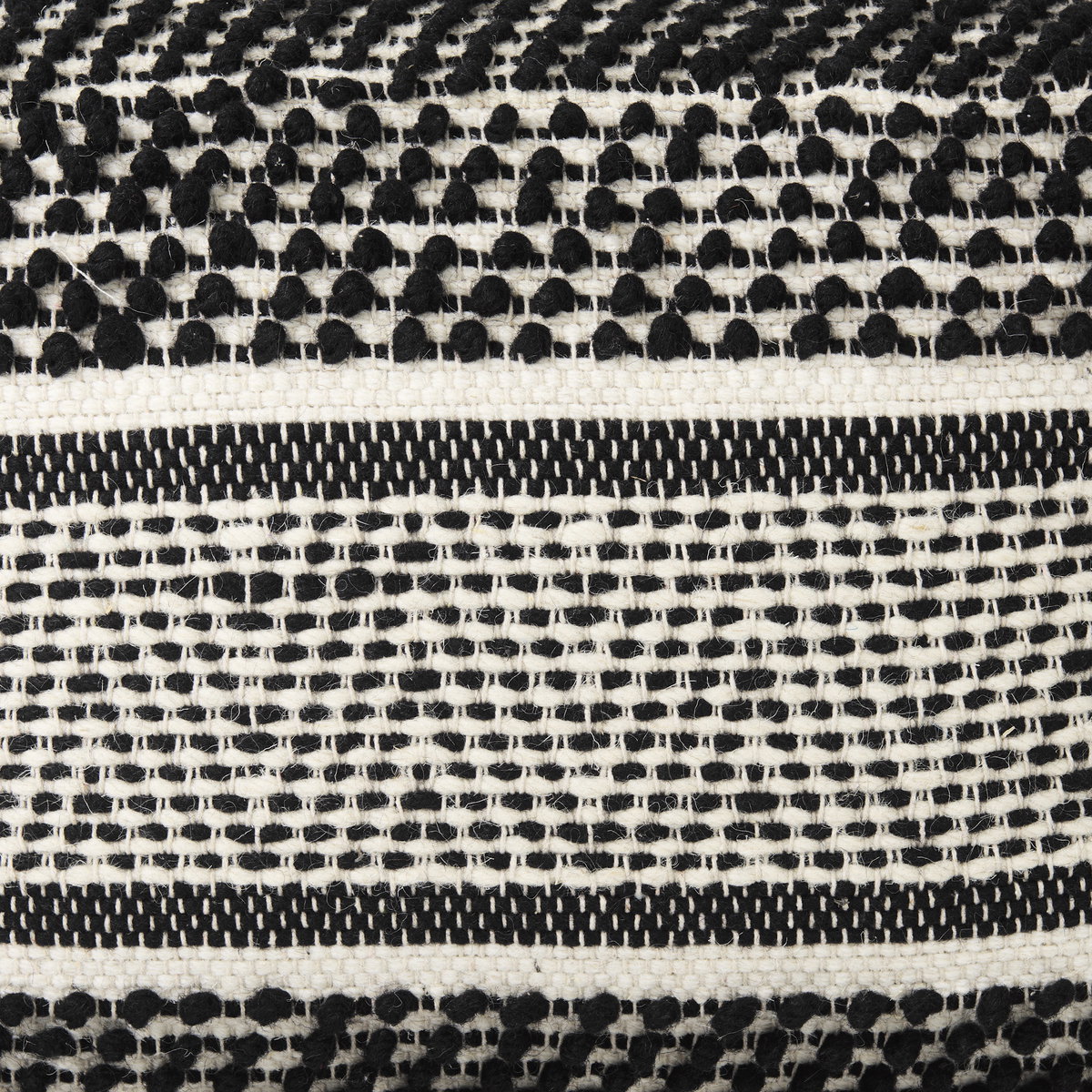 Garima   Black/White Wool and Cotton Patterned Pouf, Ottoman by Mercana, 22" length x 22" width x 14" height View 9