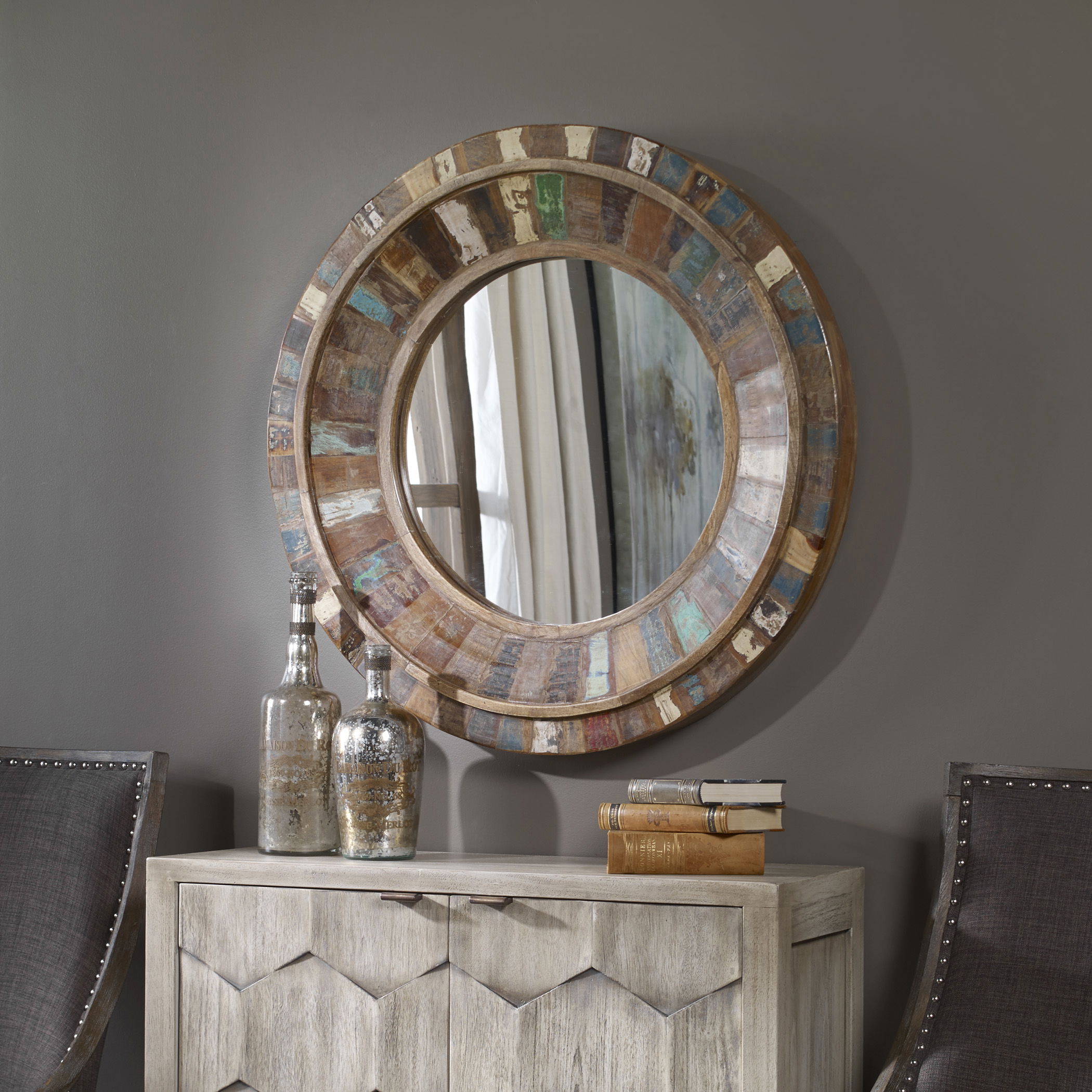 Jeremiah Round Wood Mirror large image 