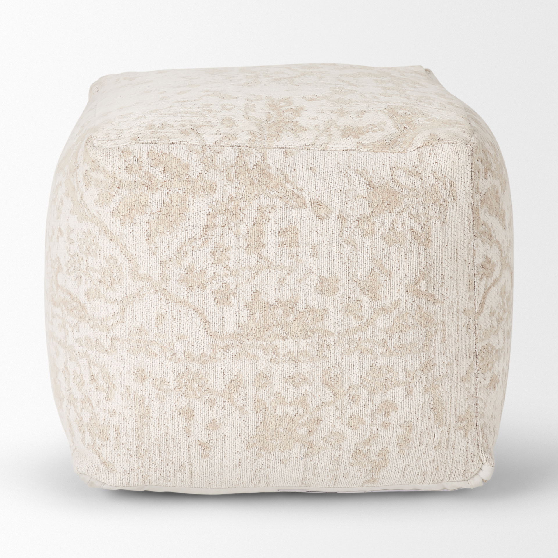Khloe Small Cream Pouf, Ottoman by Mercana, 18" length x 18" width x 18" height View 4