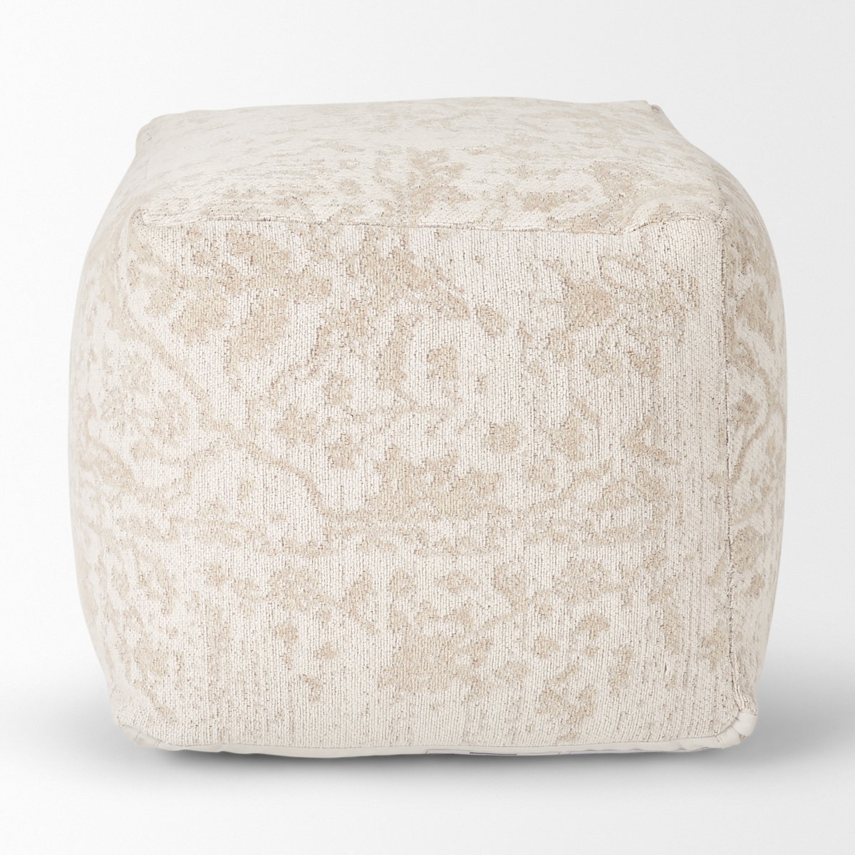 Khloe Small Cream Pouf, Ottoman by Mercana, 18" length x 18" width x 18" height View 4