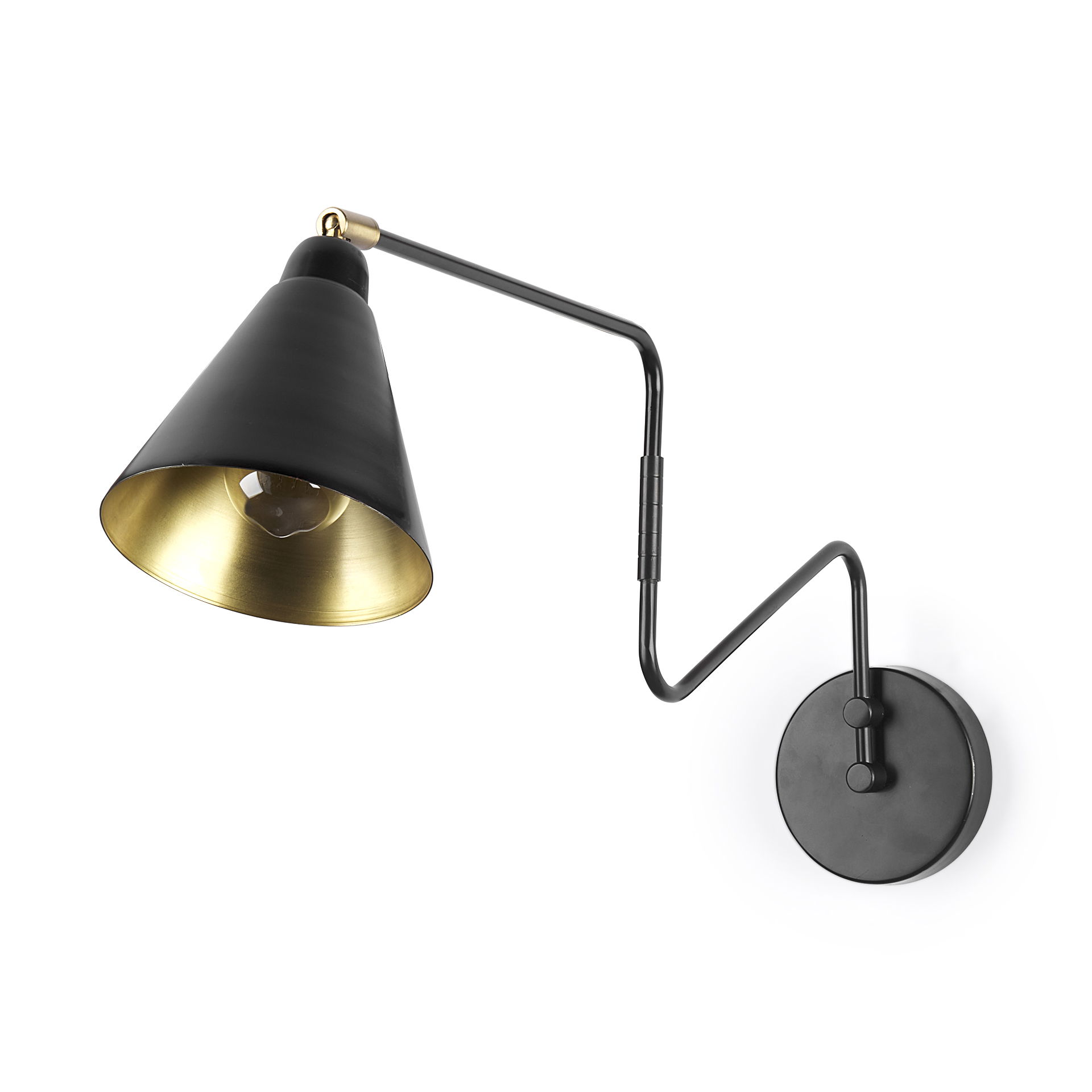 Cobalt 6L x 32W Black Metal Cone Shaped Swivel Wall Sconce, by Mercana, 6" length x 32" width x 12" height View 1