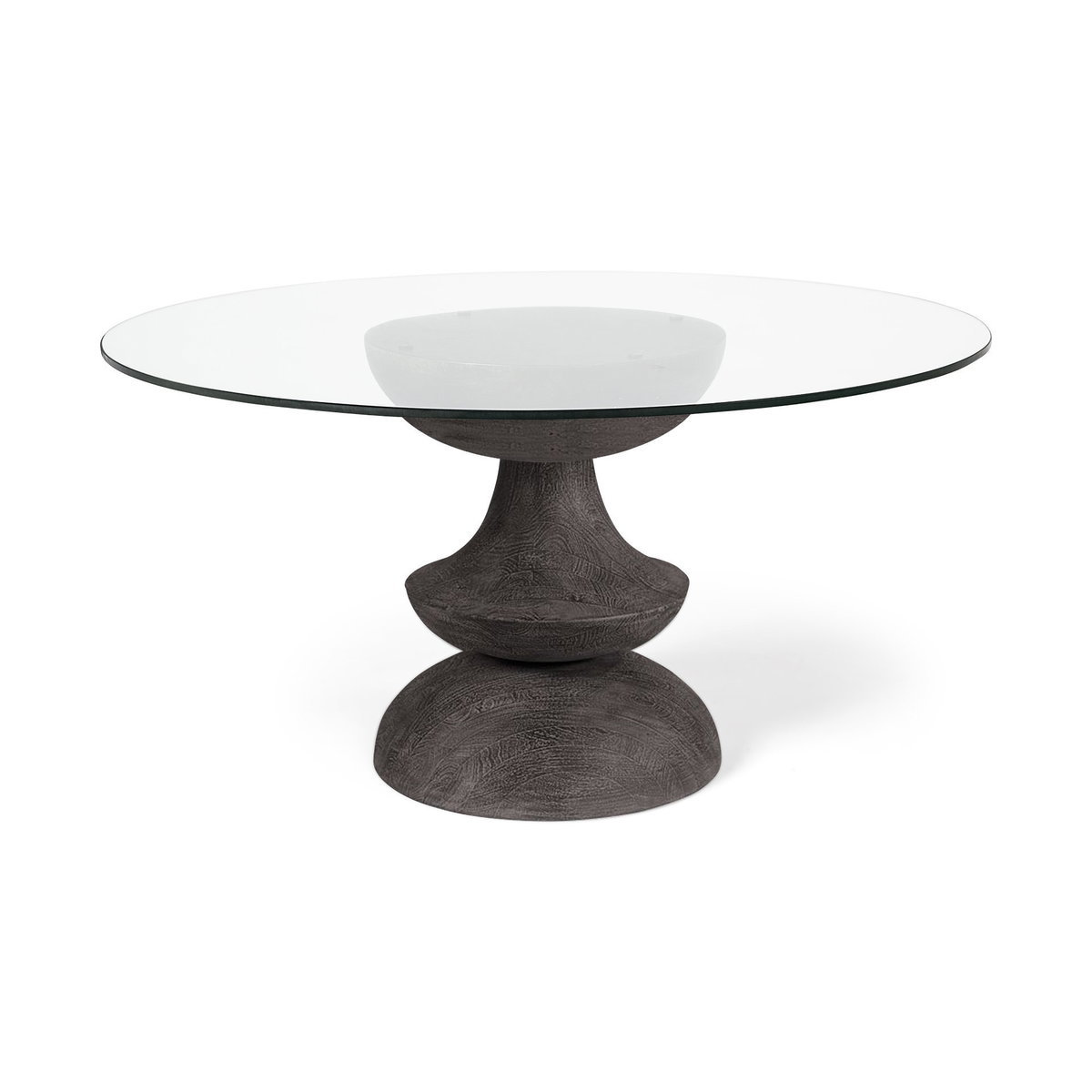 Crossman III 60L x 60W x 30H Dark Brown/Gray Solid Wood Base with Round Glass Top Dining Table, by Mercana, 60" length x 60" width x 30" height View 1