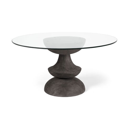 Crossman III 60L x 60W x 30H Dark Brown/Gray Solid Wood Base with Round Glass Top Dining Table