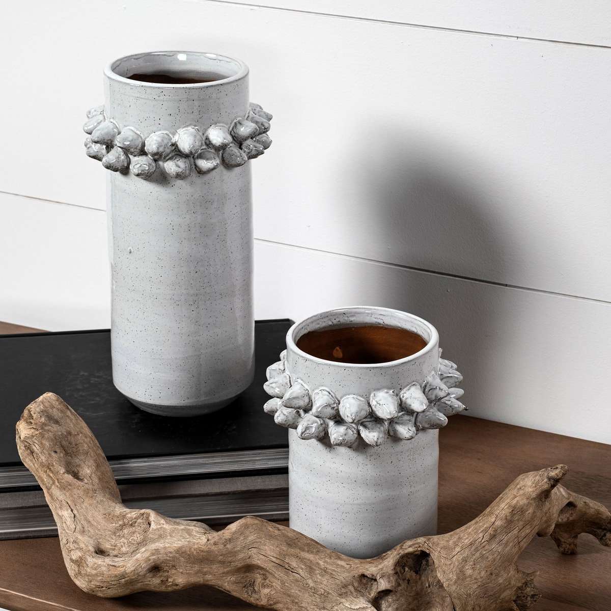 Farmhampton Small Gray Spoked Ceramic Vase, by Mercana, 5.71" length x 5.71" width x 7.09" height View 4