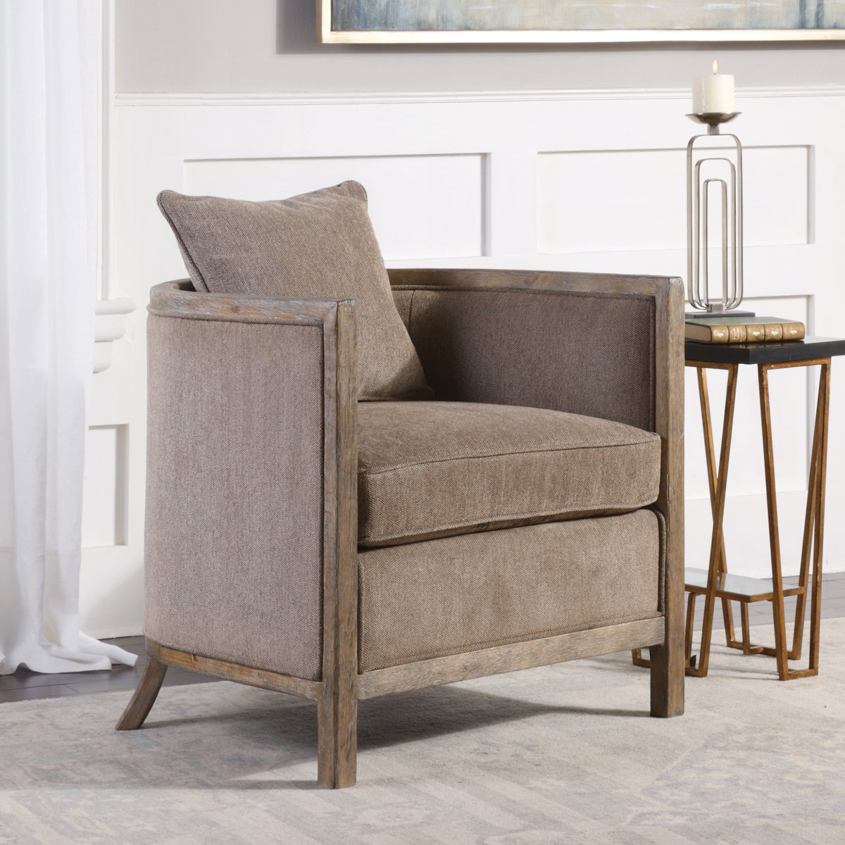 Viaggio Gray Chenille Accent Chair, by Uttermost, 28" width x 32" height x 28.5" depth View 2