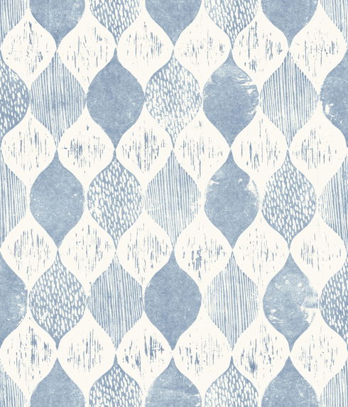 Woodblock Blue Wallpaper