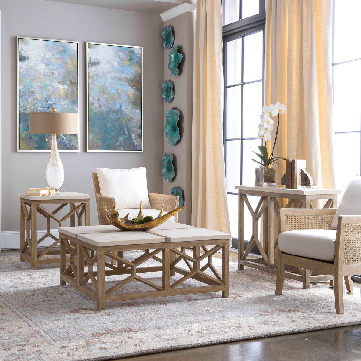 Catali Ivory Stone Console Table, by Uttermost, 41" width x 30" height x 14" depth View 4