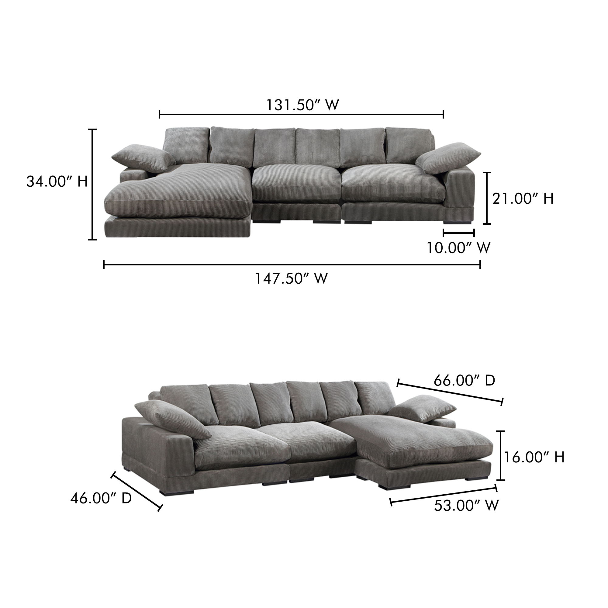 Plunge Large Sectional Charcoal, Sectional Sofa by Moe's Home, 147.5" width x 34" height x 46" depth View 6