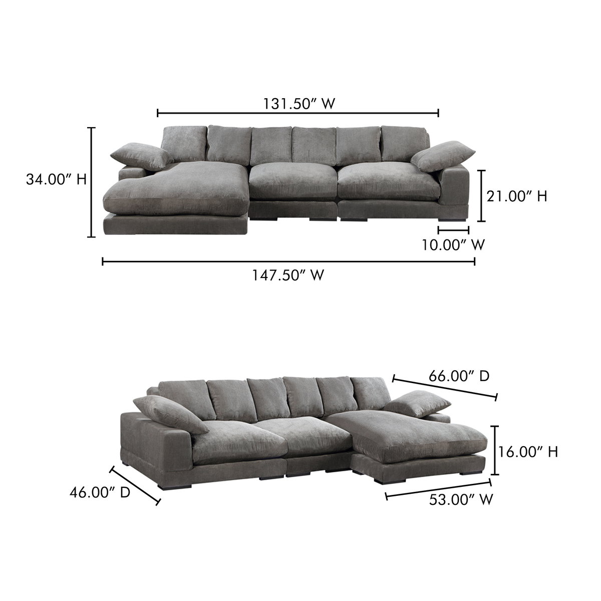 Plunge Large Sectional Charcoal, Sectional Sofa by Moe's Home, 147.5" width x 34" height x 46" depth View 6