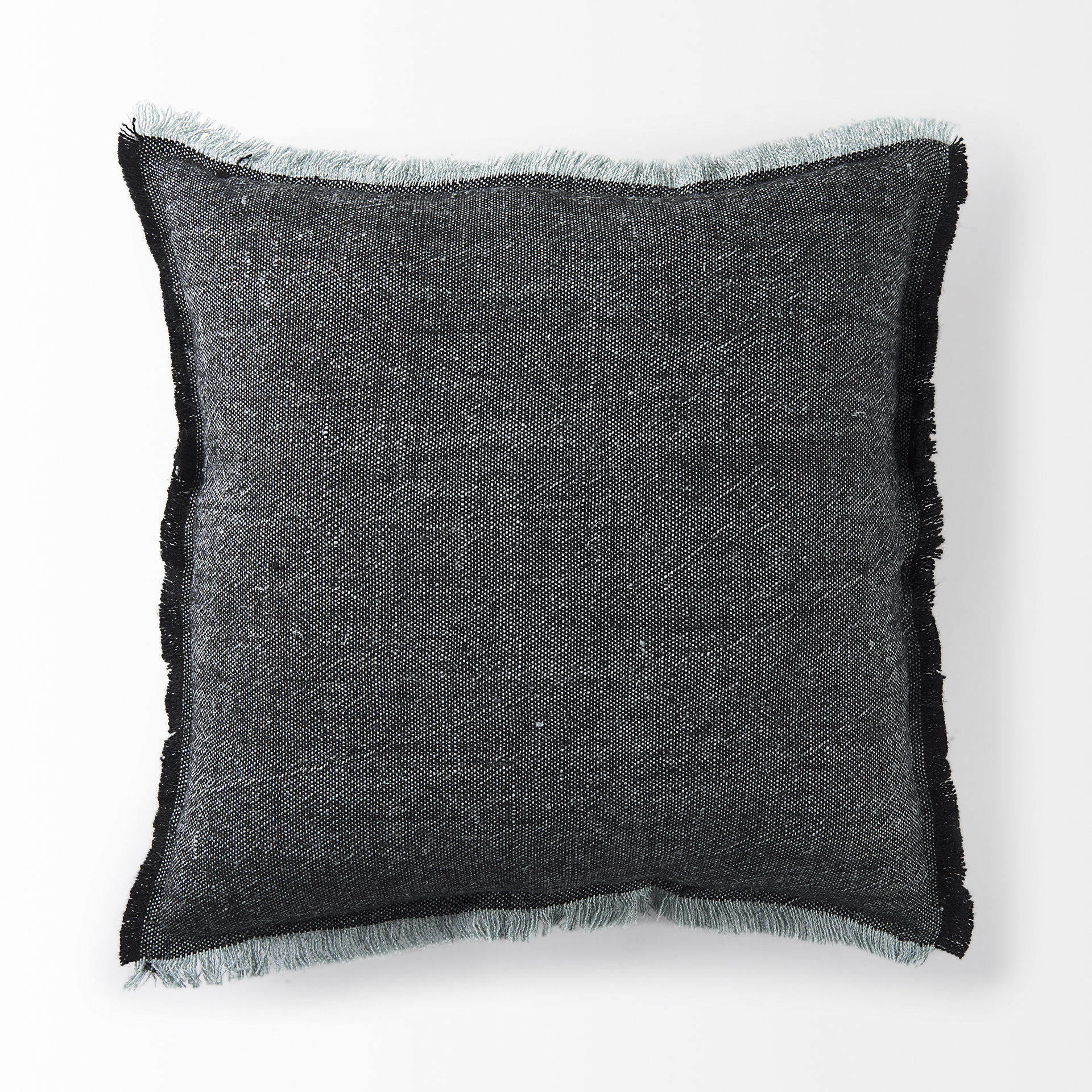 Malia 20L x 20W Black and Teal Fabric Fringed Pillow Cover large image 