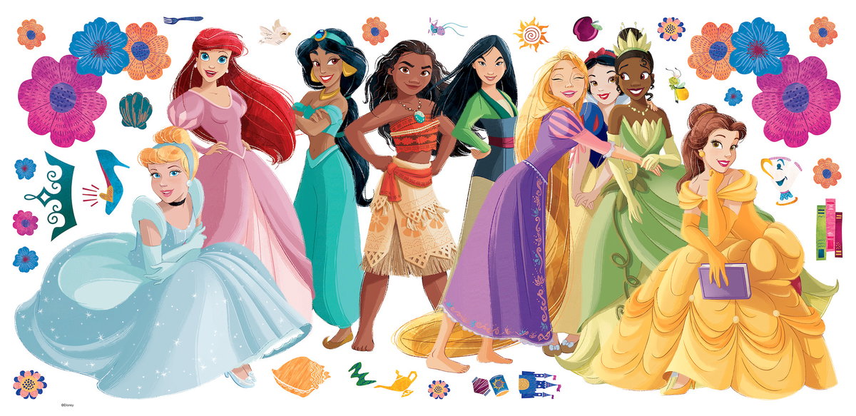 Disney Princess Flowers & Friends Giant Peel & Stick Wall Decals, by York Wall, 1'4.8" length x 3'0.5" width x 0.02" depth