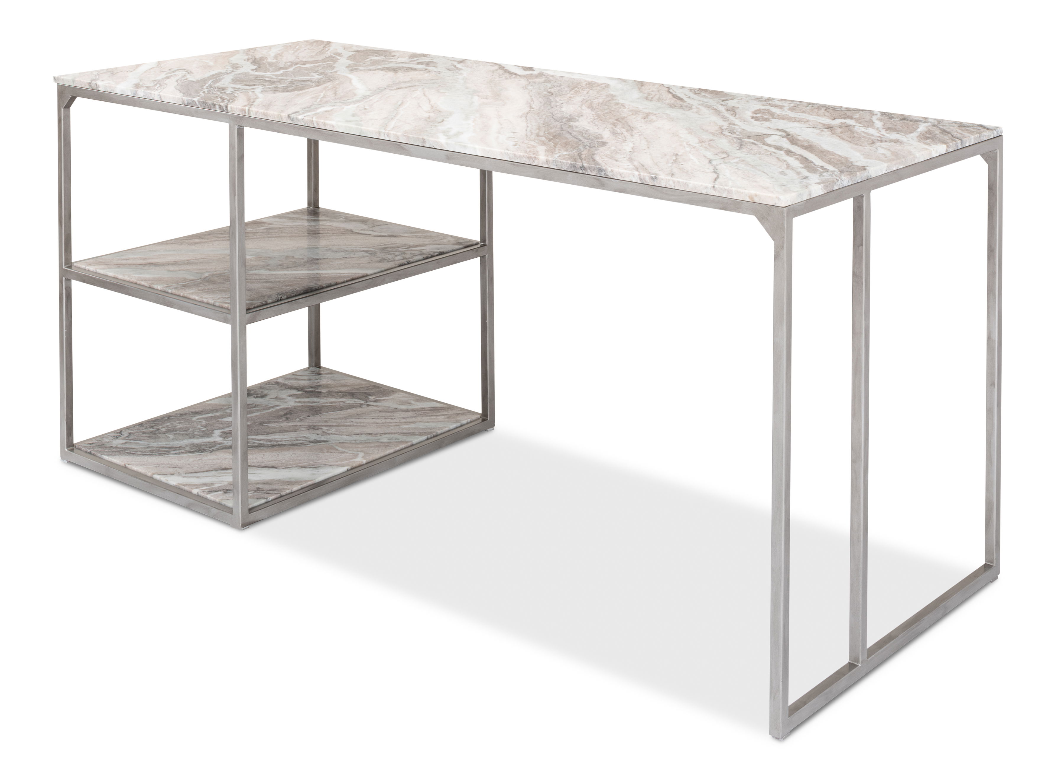 Open Desk With Shelves, Marble Top, by Sarreid, 62" length x 26" width x 29" height View 1