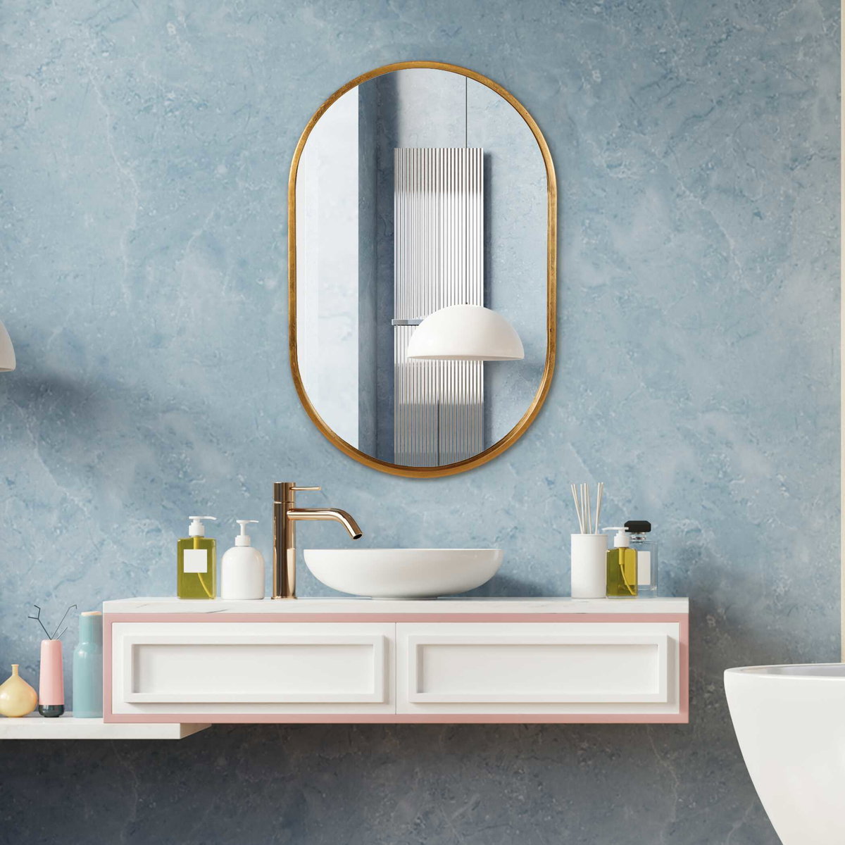 Varina Minimalist Gold Oval Mirror, by Uttermost, 20" width x 32" height x 1.5" depth View 2